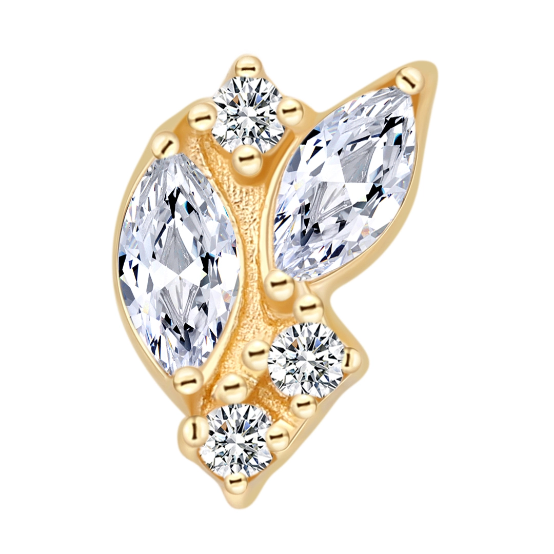 Eternal Metal 14k Solid Gold Cz Marquise Flower Earring Piercing Jewelry Cute Zircon Stone Threadless Push Ends Gifts Parties 1
