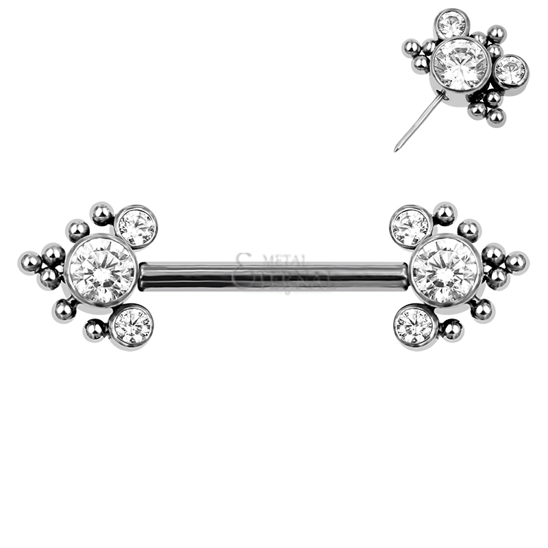 Eternal Metal Astm F136 Titanium Threadless Bezel Set Zirconia Cluster Beaded Nipple Ring Body Piercing Jewelry 1