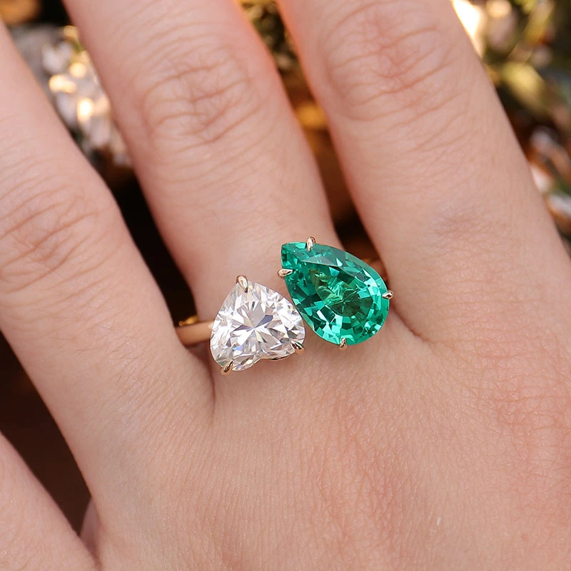 Beliebtes Design Labor Gemstones Emerald und Moissanit Ringe 925 Sterling Silber/10k/14k/18K Fine Schmuck Verlobungsring 1