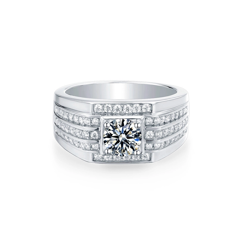 Anillos de compromiso de plata esterlina 1ct de color blanco moissanite plateado hombre anillo de boda de boda chapado en oro 1