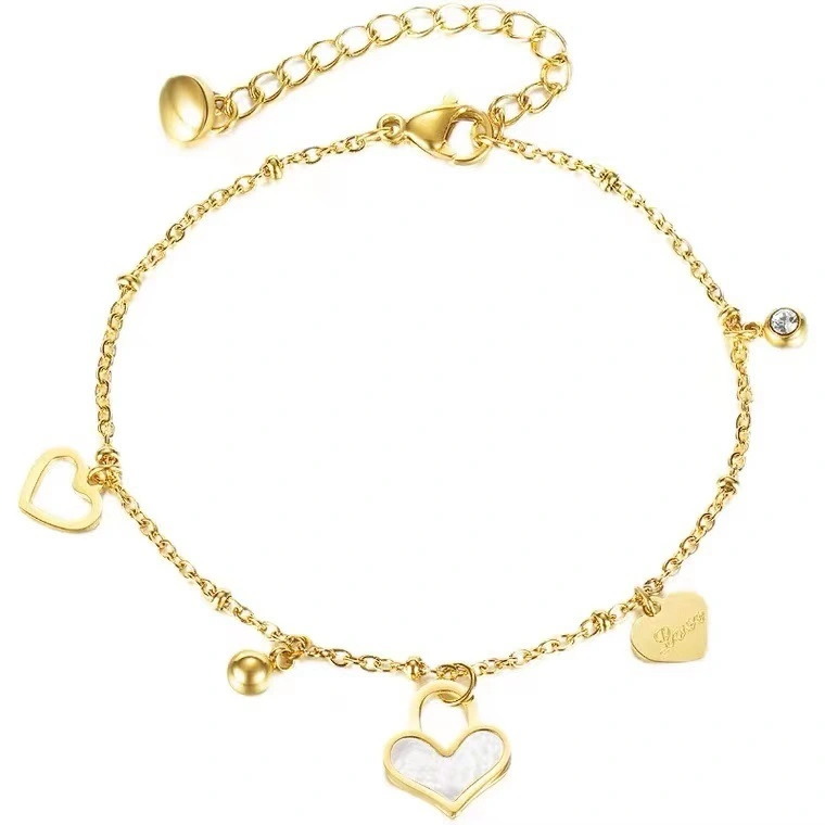Minimalist Design 18k Gold Plated Sweet Style With Love Charm Bracelet Stainless Steel Diamond Heart Shell Hollow Out Bracelet 1