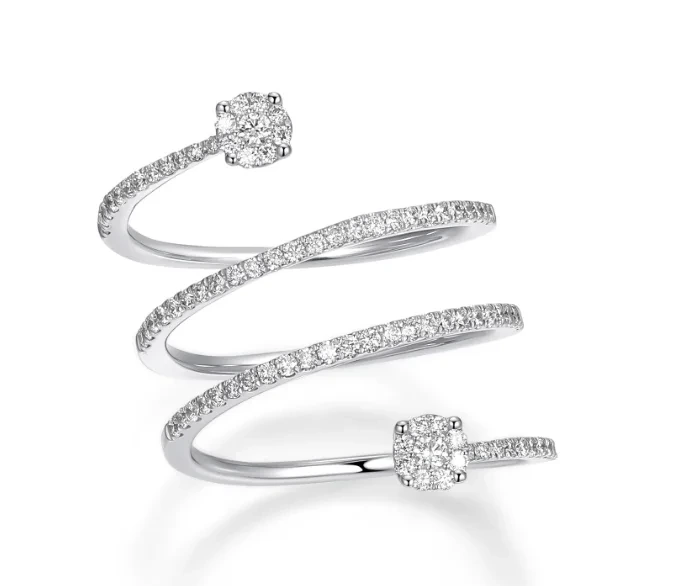 Triple Line Diamond Ring 18k White Gold With Hpht/cvd Loose Lab Grown Diamond Pave Setting Melee Lab Grown Diamonds Jewelry 1