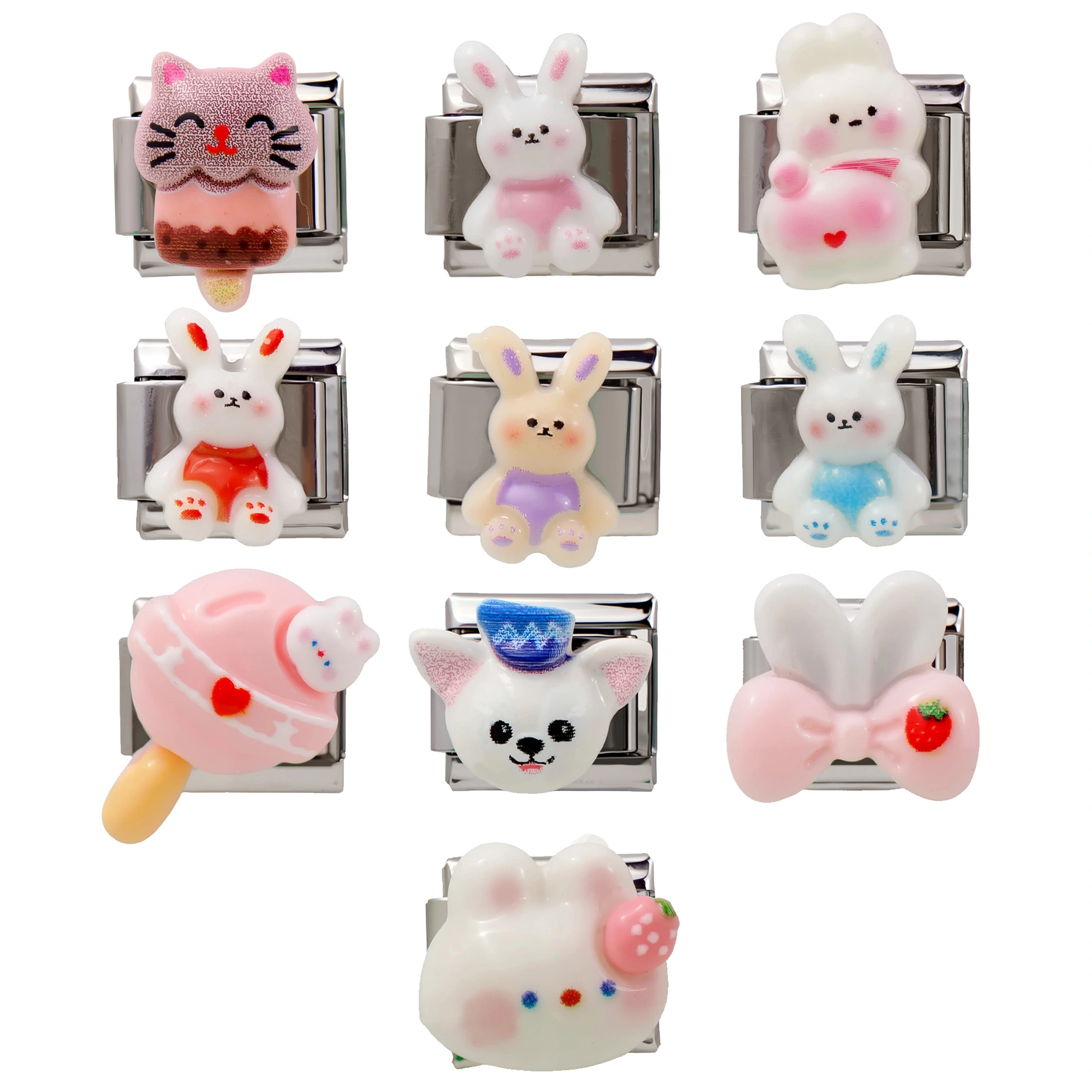 2025 Fashion Cute Cartoon Diy 304 Stainless Steel Italian Charm Rabbit Bear Puppy Lollipop Series Bracelet 9mm * 10mm Module 1