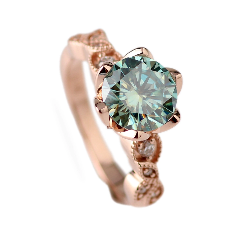 Petal Custom Petal 1.5ct Center Green Light Moissanite Diamond 10k Rose Gold Wafing Bague 1