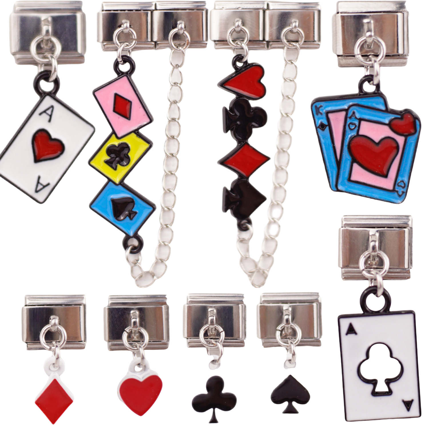 2025 Fashion Italian Charm Bracelet Diy Playing Cards Poker Cards Spades Hearts Blocks 304 Stainless Steel 9mm * 10mm Module 1