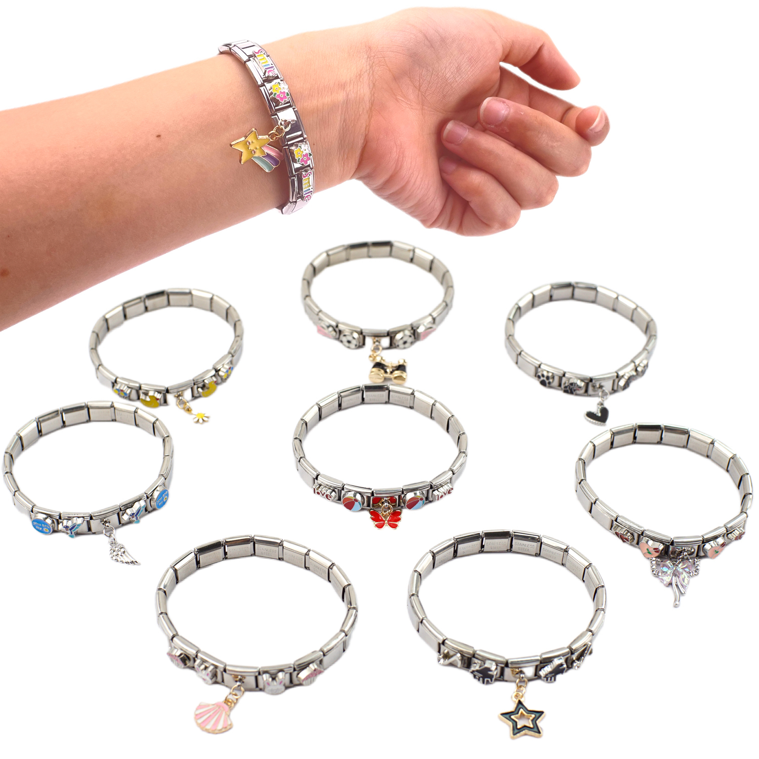 2024 Diy Personalized Classic Scallops,Bow,Telescope Pendant 304 Stainless Steel 9mm * 10mm Italian Charm Bracelet 1