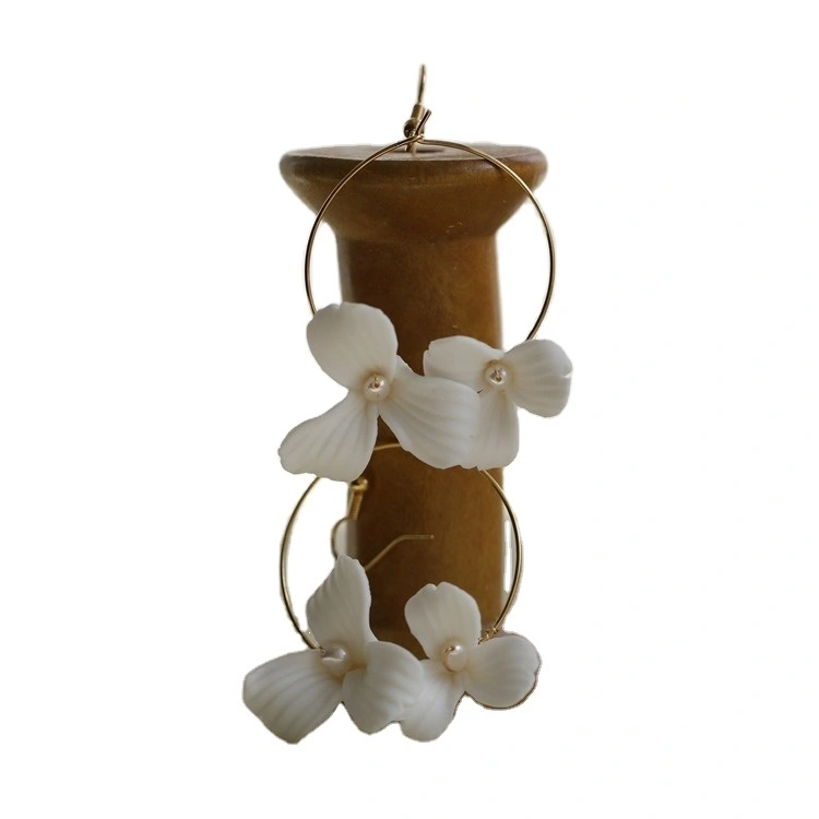Ceramic Flower Earrings with Freshwater Pearls Bridal Wedding Jewelry 1