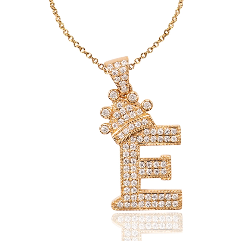 Moderne trendige echte 10k Gelbgoldkronbriefs Anhänger mit Moissanit Diamond 1