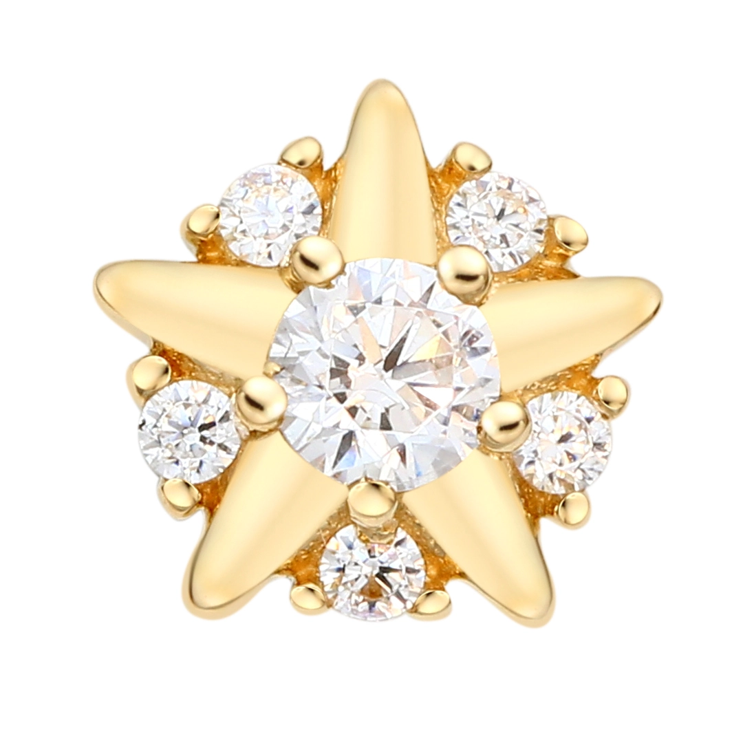 Eternal Metal 14kt Solid Gold Five Stars Threaded 3-prong Set Clear Cz Top Conch Earring Nose Piercing Jewelry 1