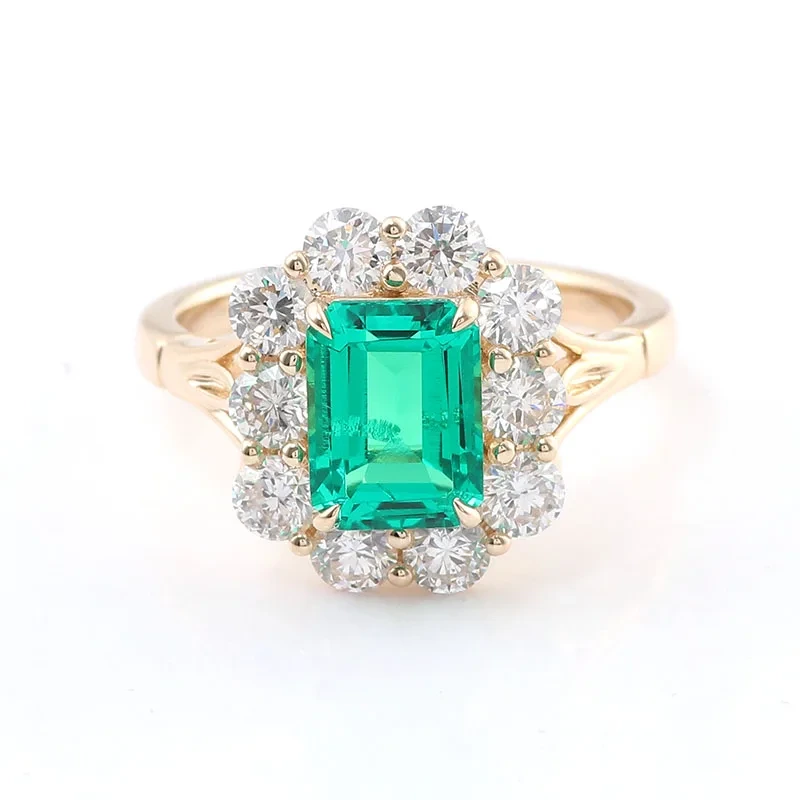 Anneau de luxe Custom 14k jaune or 2,5 carats laboratoire cultivé Emerald Edge Moissanite Diamond Ring Ladies Bijoux 2022 NOUVEAU 1