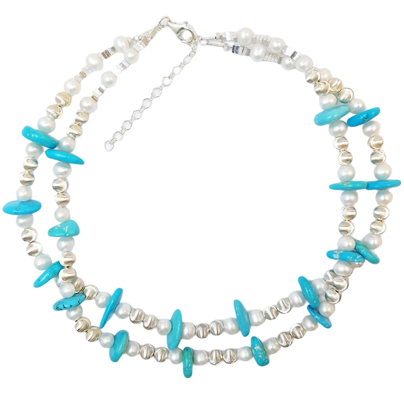 Natural Pearl & Turquoise Premium Women's Double Necklace With Delicate Gemstones Beautiful Jewelry Necklace Winter Gift 1