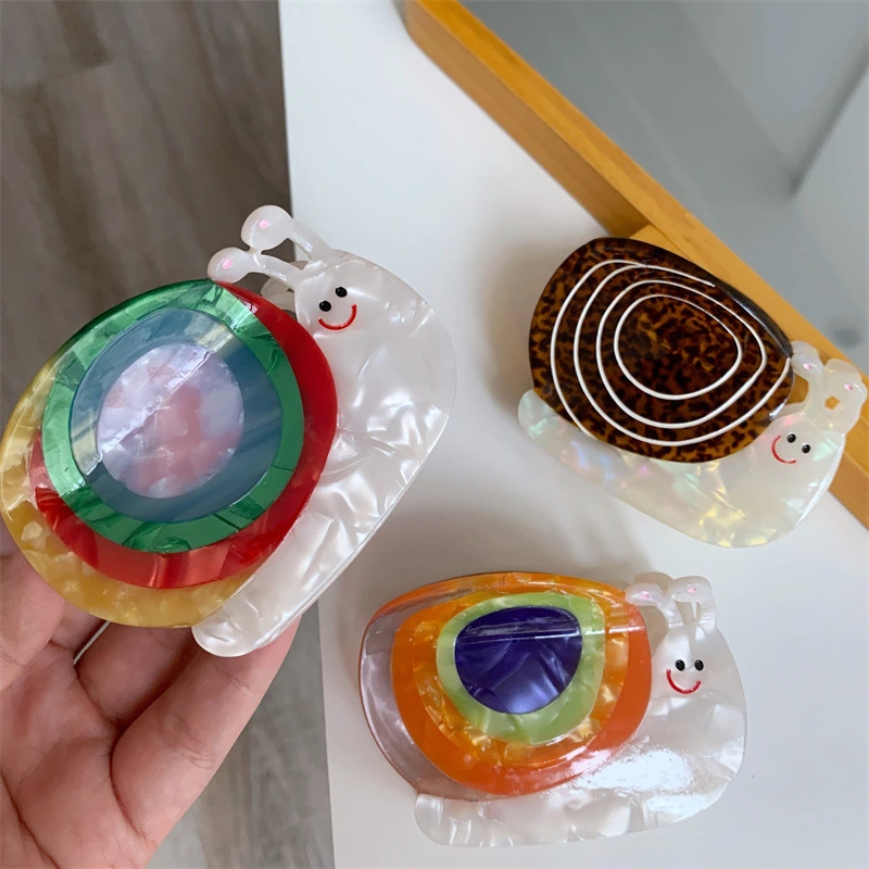 Dowell High Quality Creative Design Rainbow Snail Hair Clip Cute Animal Acryl  Pc Hair Claw For Girls Wholesale Hair Decoration 1