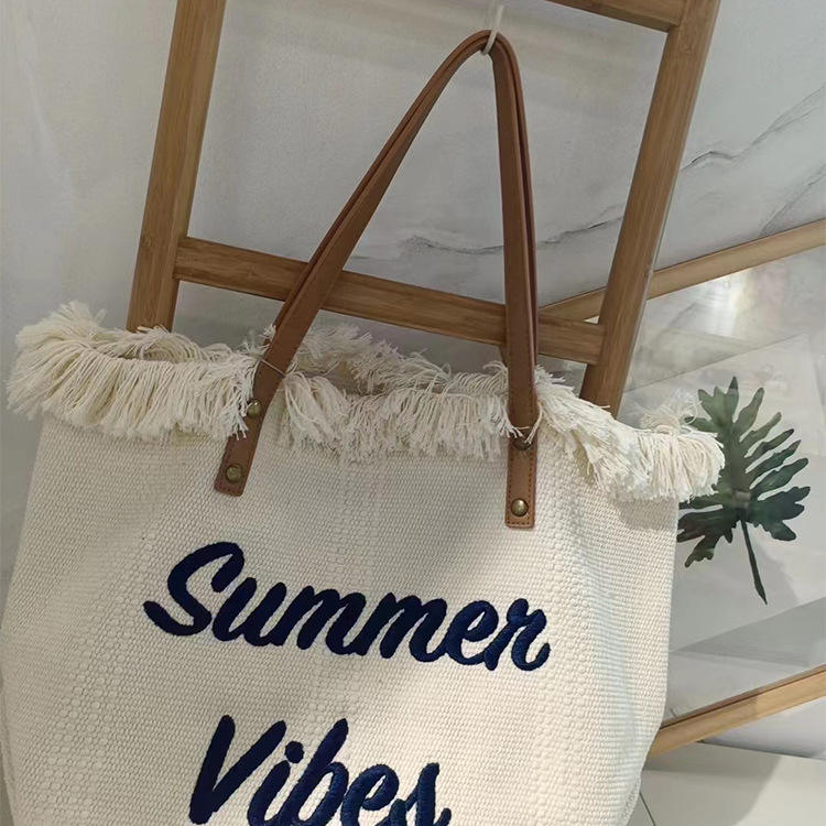 Wholesale New Handbag Simple Beach Travel Bag Ladies Canvas Single Shoulder Tote 5