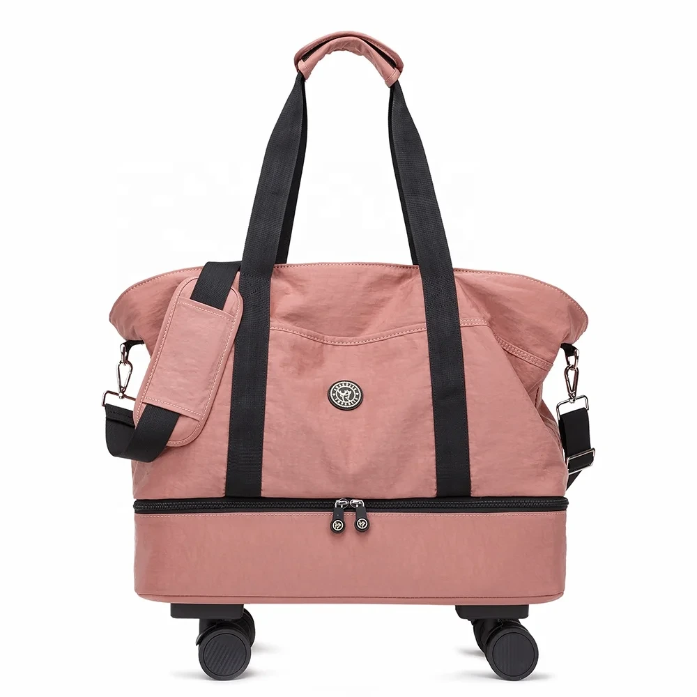 Travel Tote Bag Waterproof Nylon Detachable Strap and Wheels 1