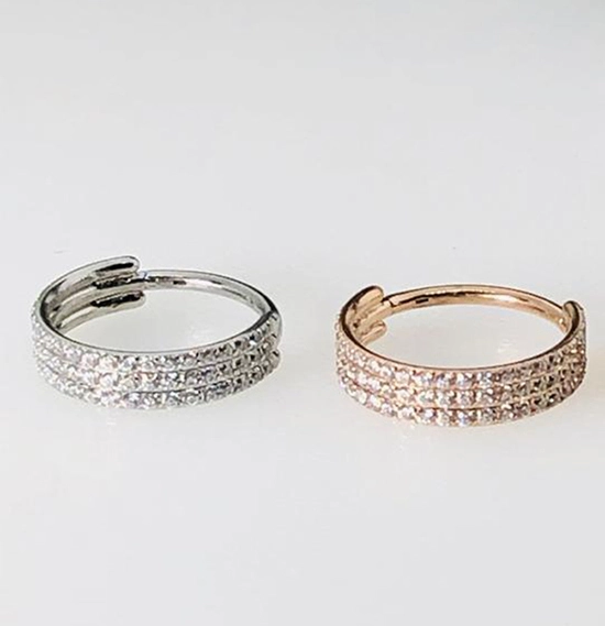 Eternal Metal 18g 1.0mm 16g 1.2mm Astm F136 Titanium Hinged Segment Hoop 3 Lines Cz Paved Outer Side Body Piercing Jewelry 1
