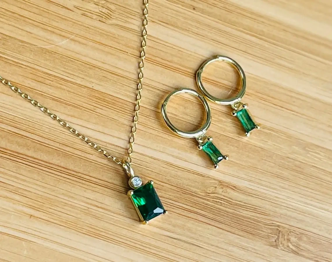 Jewelry Bridal Wedding Gold Jewelry With Lab Grown Emerald Afghanistan Emerald Jewelry Set 1