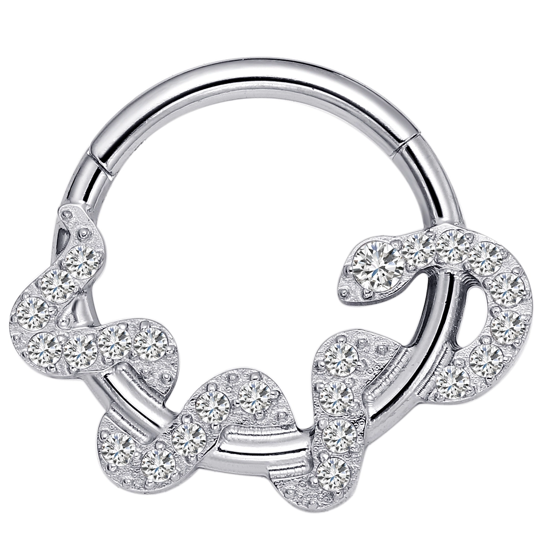 Eternal Metal Astm F136 Titanium Snake Shape Hinged Segment Clicker With Zircon Multiple Color Piercing Jewelry 1