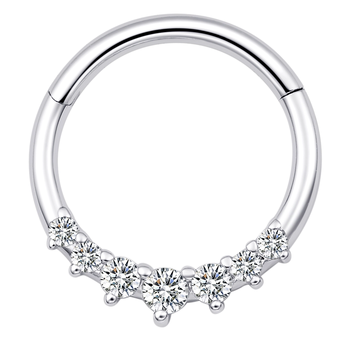 Eternal Metal 14k Solid White Gold Nose Conch Piercing Hinged Segment Hoop Clicker With Paved Cz And Zircon For Weddings Gifts 1