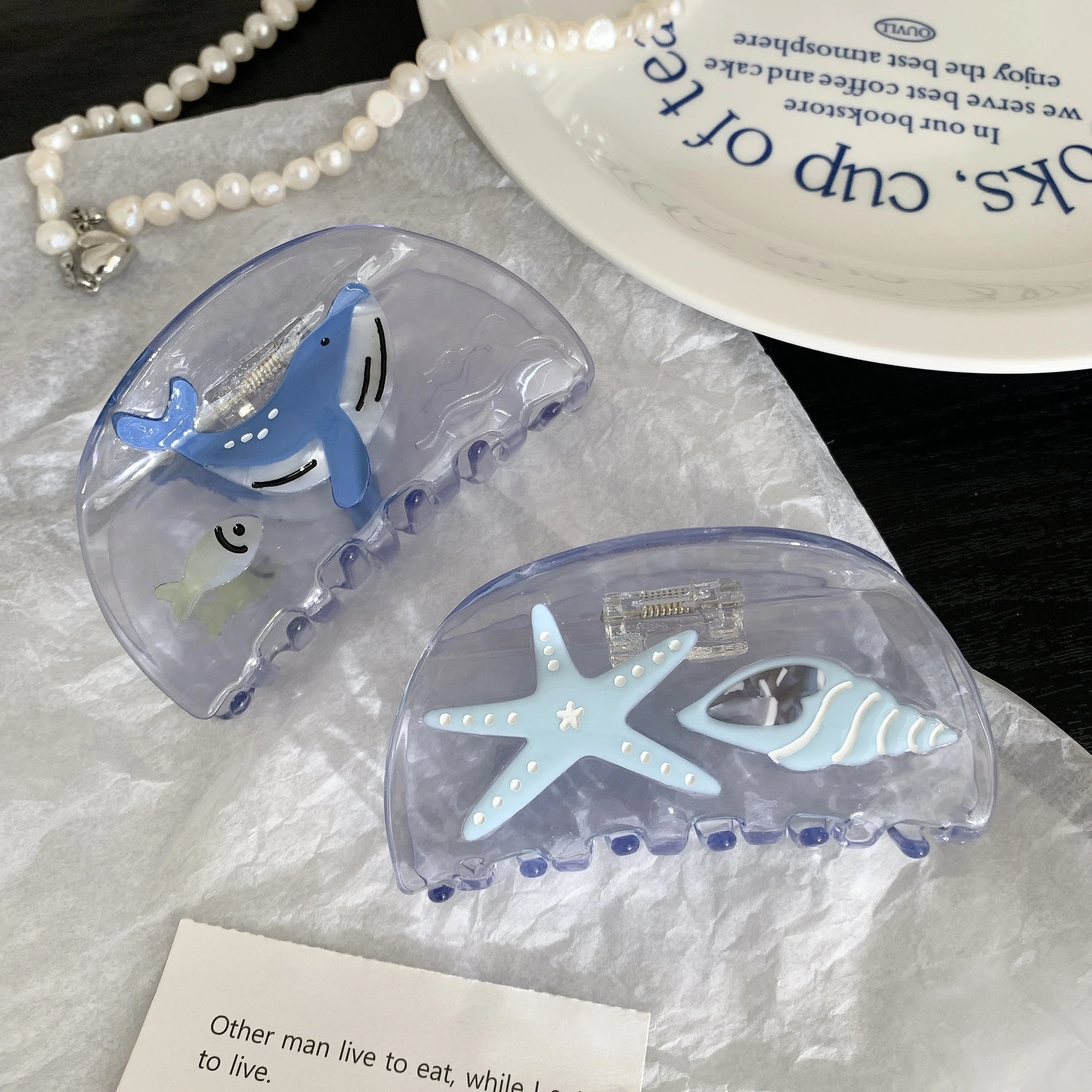 Griffe de cheveux en acétate de cellulose de couleur transparente Dowell Marine Animals 1