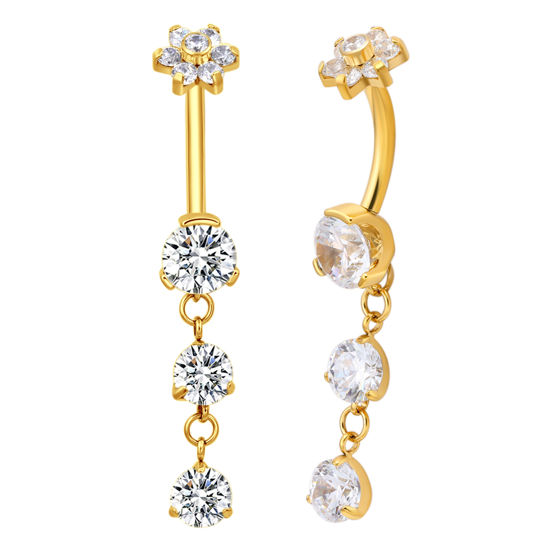 Eternal Metal New Design Astm F136 Titanium Implated Flower<000000>love Clear Cz Threaded Top Belly Ring Navel Piercing Jewelry 10