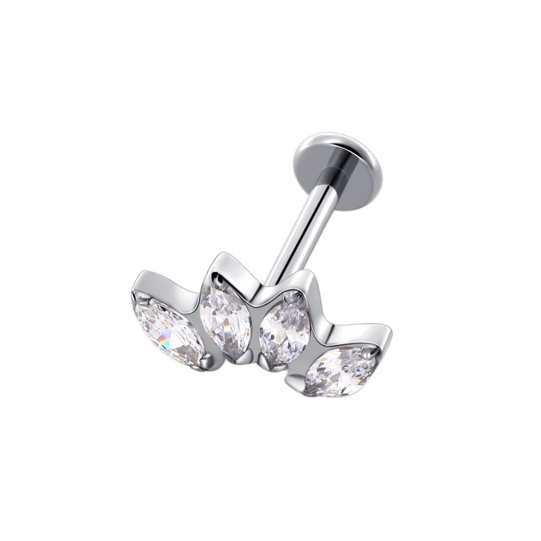Eternal Metal Astm F136 Titanium Piercing Internally 4 Marquise Cz Threaded Labret Titanio Piercing 1