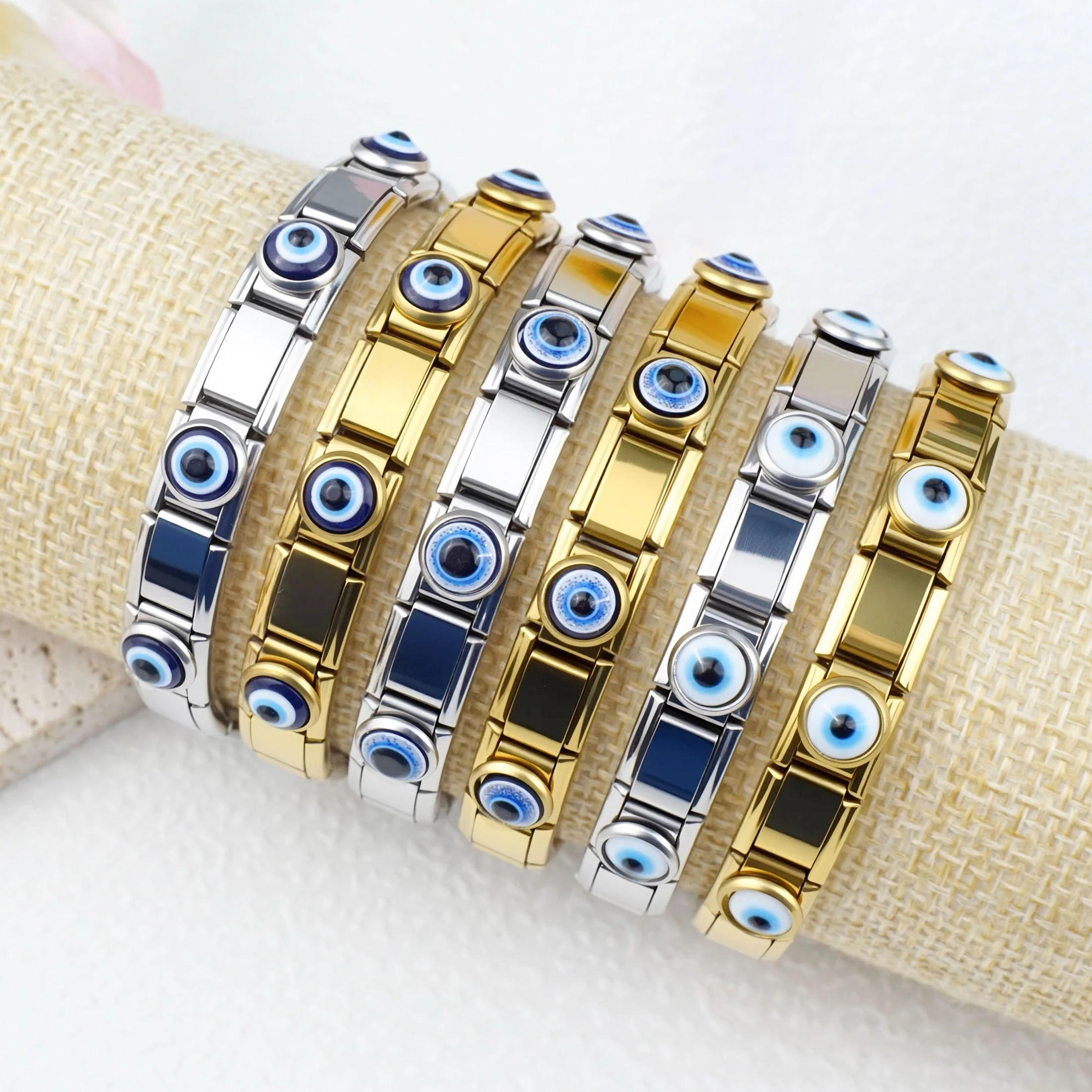 2025 Diy Personalized Blue Eyes Series Fashion Charm Bracelet 304 Stainless Steel Italian Charm Bracelet 9mm * 10mm Module 1