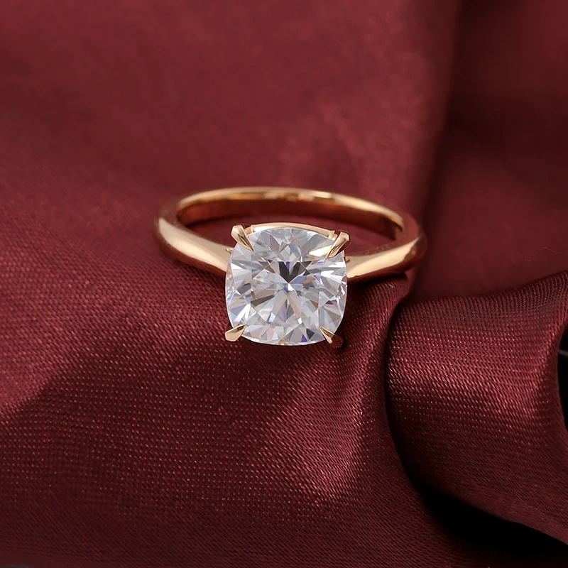 Provence VVS 7 mm Cushion Cut Moissanite 14k anillo de oro amarillo anillo de compromiso de joyería estilo clásico 1