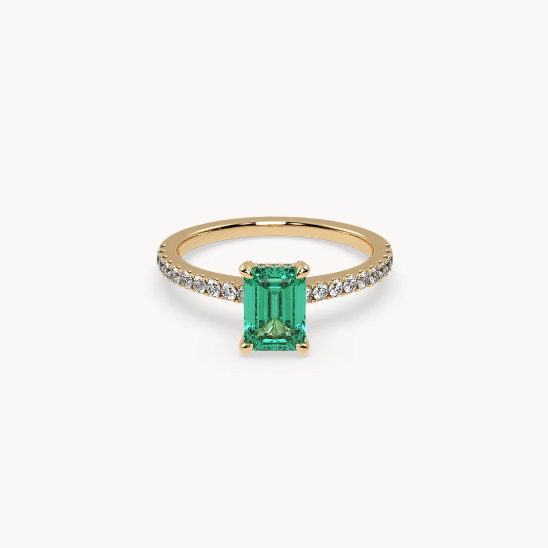 2CT Green Emerald Lab Gemstone Gemstone 14k Yellow Gol 1