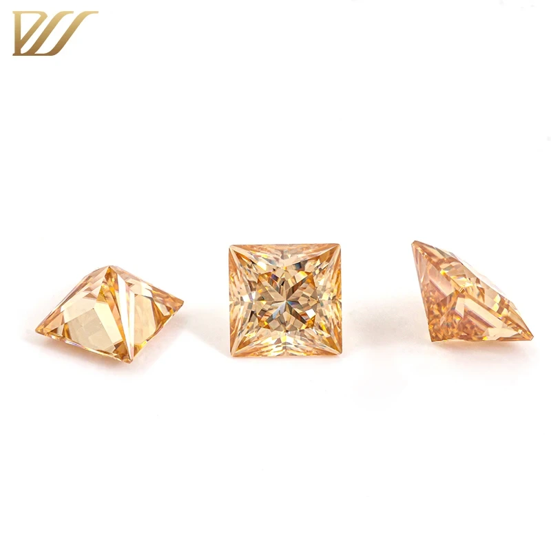 1carat 6x6mm Square Cut Corner Synthetic Princess Cut Vvs Champagne Moissanite Color Loose Diamonds Jewelry Moissanite 1