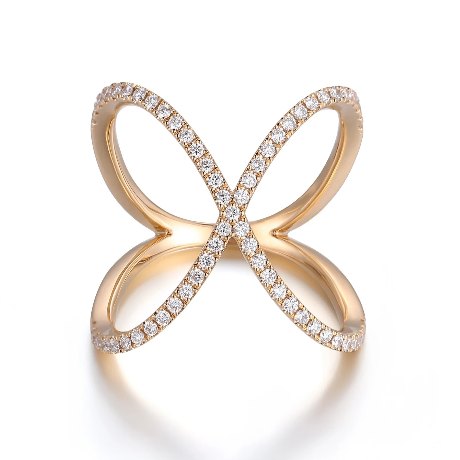 Pave X Diamond Ring Solid Gold Diamond Criss-cross Ring X Band Diamond Cross Ring Crossed Band Women Handmade Fine Jewelry 1