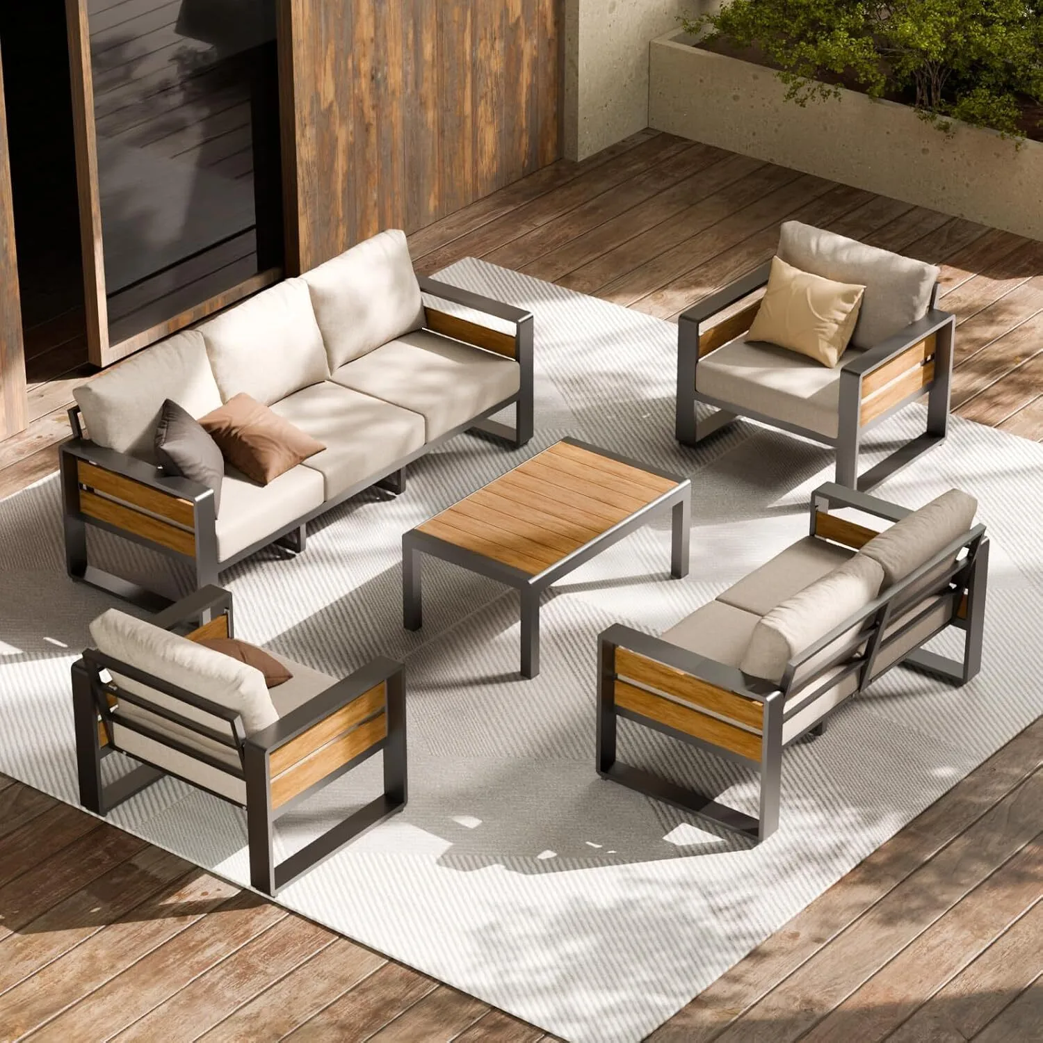 Canapé de jardin design avec table, ensemble de conversation pour patio, coin salon extérieur, ensemble bistro pour terrasse, canapé de balcon en métal 1