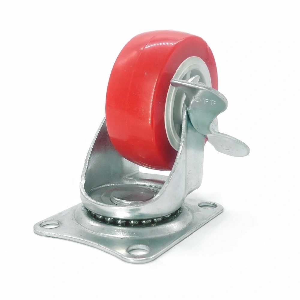 2 Inch 50mm Small Light Duty Funiture White Core Plastic Red Tyre Pvc Revolving Side Locking Caster Wheel 1
