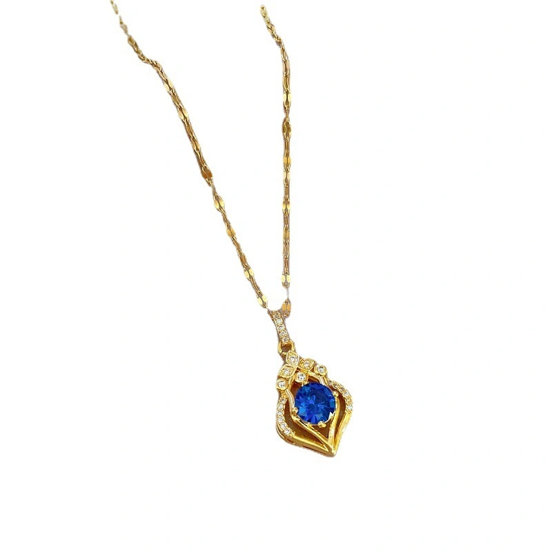 Luxury Full Diamonds Water Drop Pendant Women Necklace Zircon Crystal Stainless Steel Chain Gold Necklace Jewelry 1