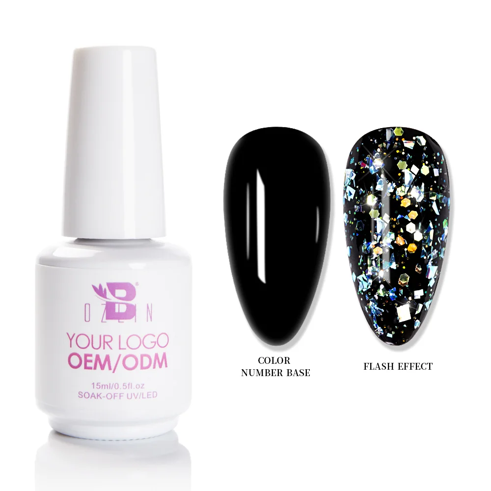 Custom 12-Color 15ml UV LED Semi-Permanent Glitter Gel No Wipe Top Coat 1