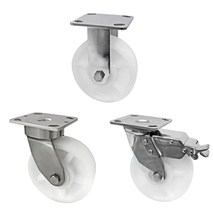 High Load 400/450/500/600kgs Castors Stainless Steel Castor White Nylon Wheel Swivel Wheels Casters 1