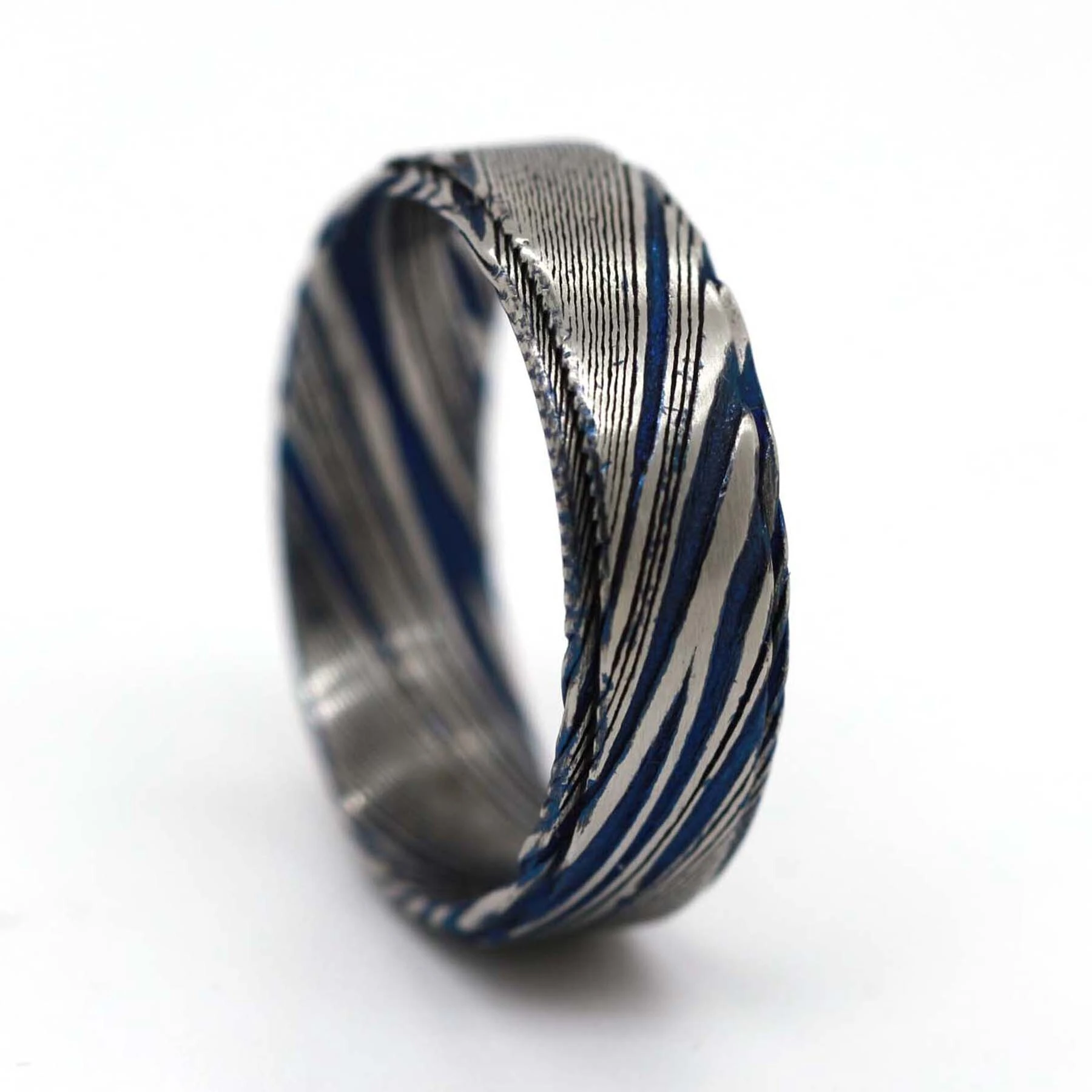 Customized Wholesale Blue Damascus Steel Rings 1