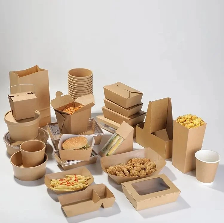Takeaway Fast Food Packaging Containers Salad Box Restaurant Recycled Disposable Brown Kraft Paper Lunch Boxes with Lid 1