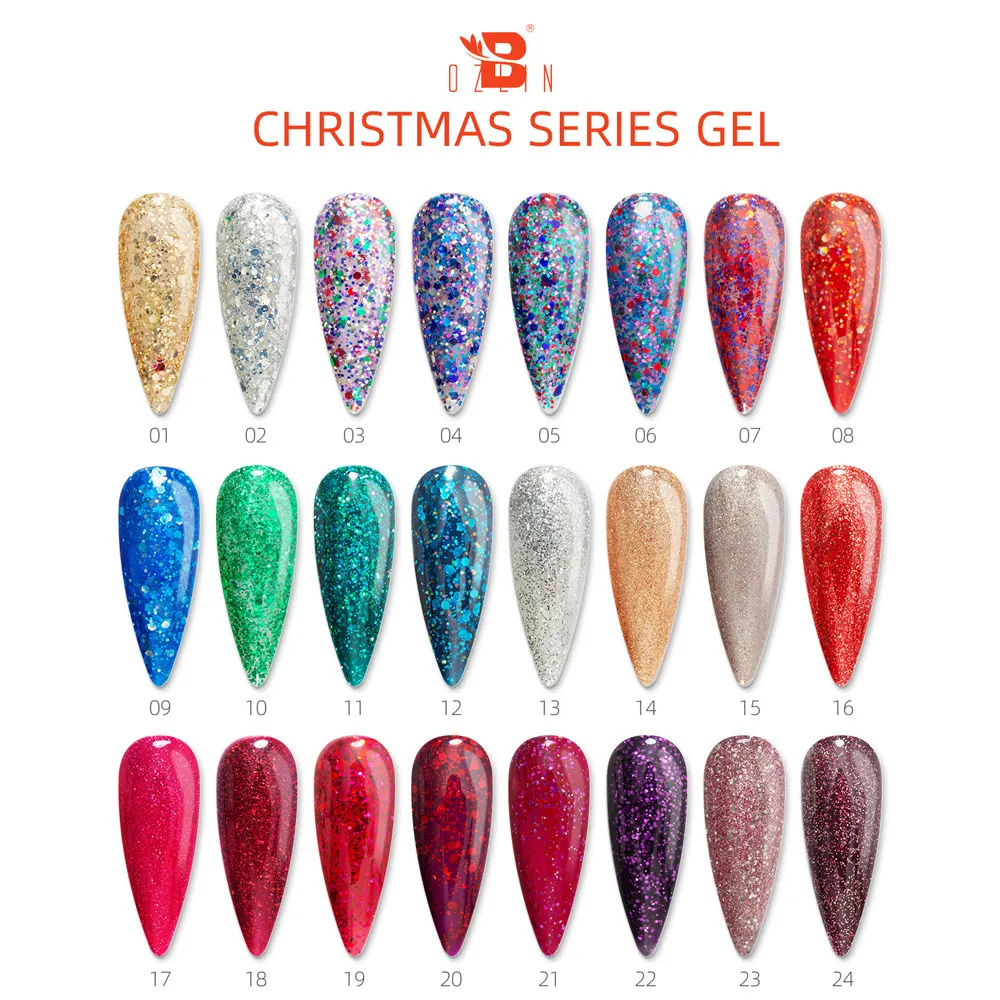 2023 Christmas 15ml 24-Color Clear Glitter Reflective Soak Off UV Gel Polish 1