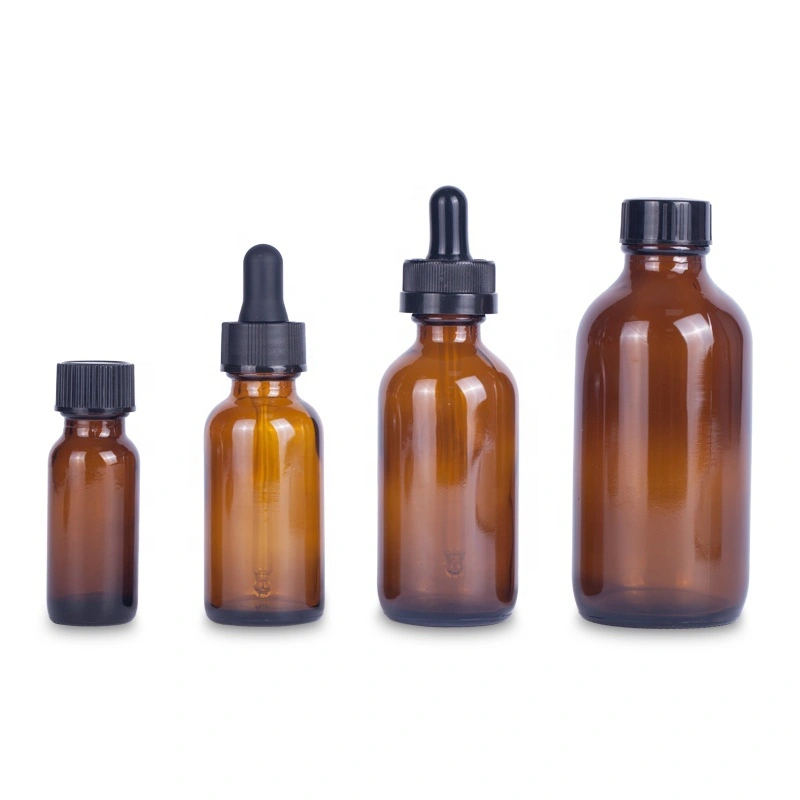 Amber Boston Round Glass Bottles with Dropper - Various Sizes Available 1