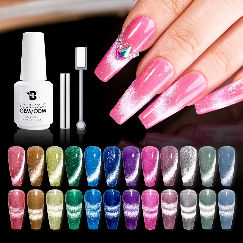 Набор магнитных гель-лаков Bozlin 15 мл, 138 цветов, серебристые блестки, Smoothie 9D, "кошачий глаз". 1