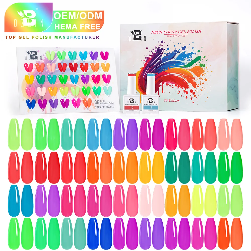 مجموعة طلاء أظافر جل نيون من بوزلين، 36 لونًا، 10 مل، مصنعة حسب الطلب بشعار الشركة المصنعة 1