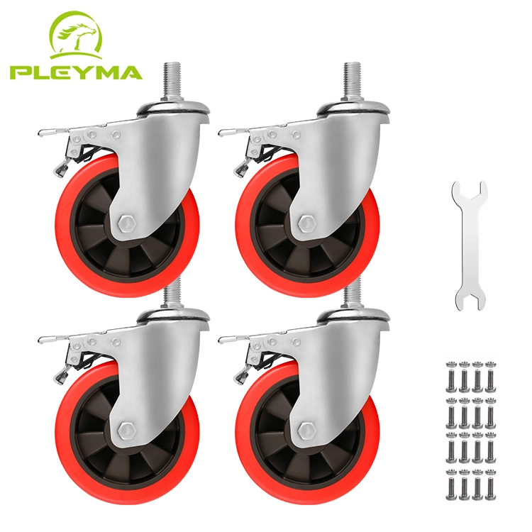 Industrial Pu Swivel 4 Inch Medium Heavy Duty Trolley Equiment Capacity 120-200kg Casters Wheel With Double Brake Design 1