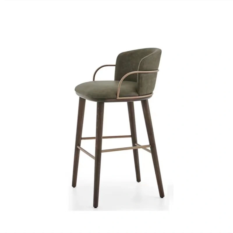 Wood Bar Stool with Armrests - Nordic High Counter Chair for Club 1
