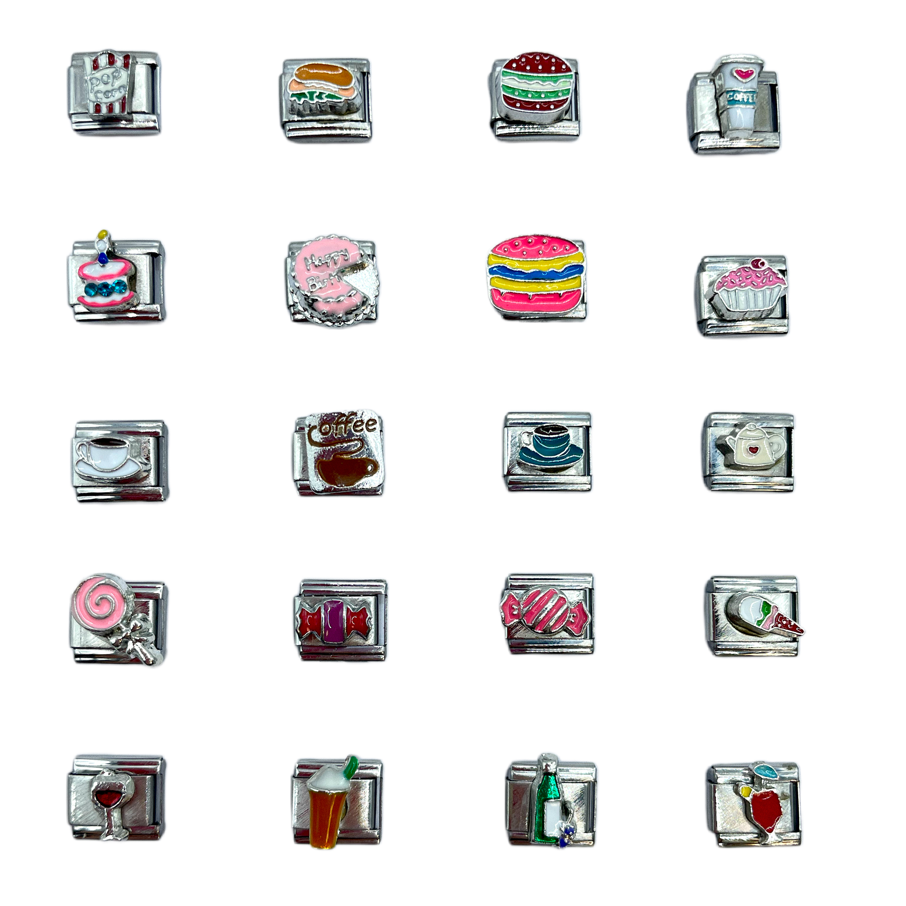 2024 Diy Personalized Shiny Classic Burger Coffee Beverage 304 Stainless Steel Italian Charm Bracelet 9mm * 10mm Module 1