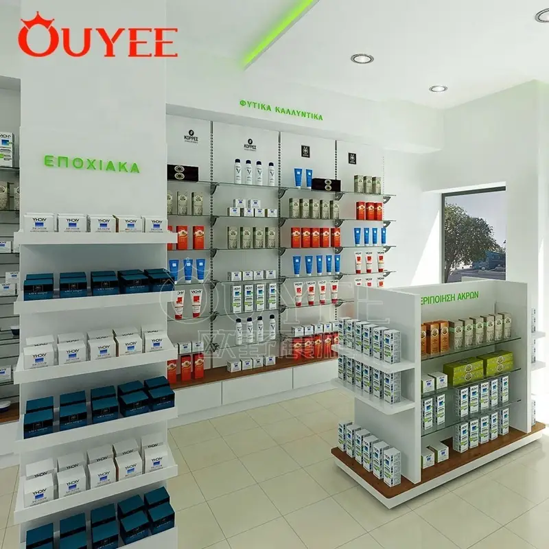 Étagères en bois pour pharmacie, comptoir d'exposition pour mobilier de magasin médical 1