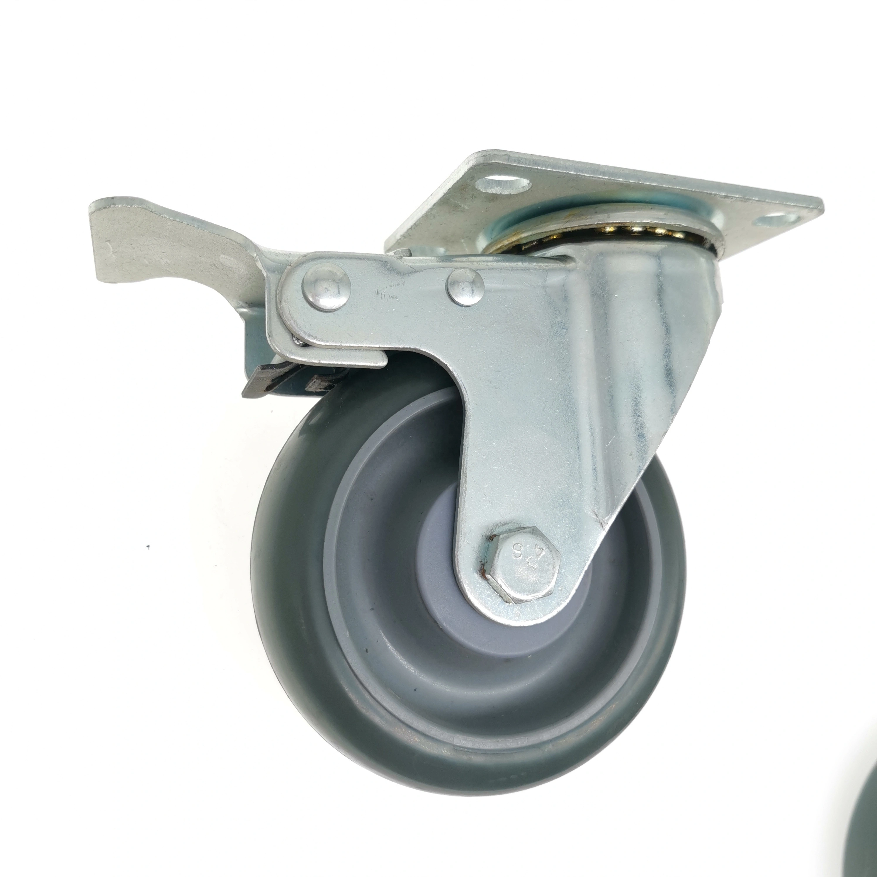 Locking Brake Casters 4 Inch Polyurethane Trolleys Picking Carts Clean Room Caster Wheel 1