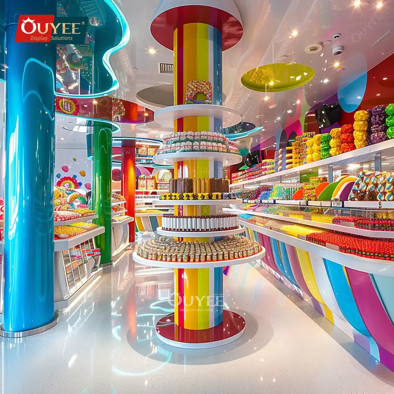 Expositor de parede comercial para doces e pirulitos, ideal para lojas de chocolate. 1