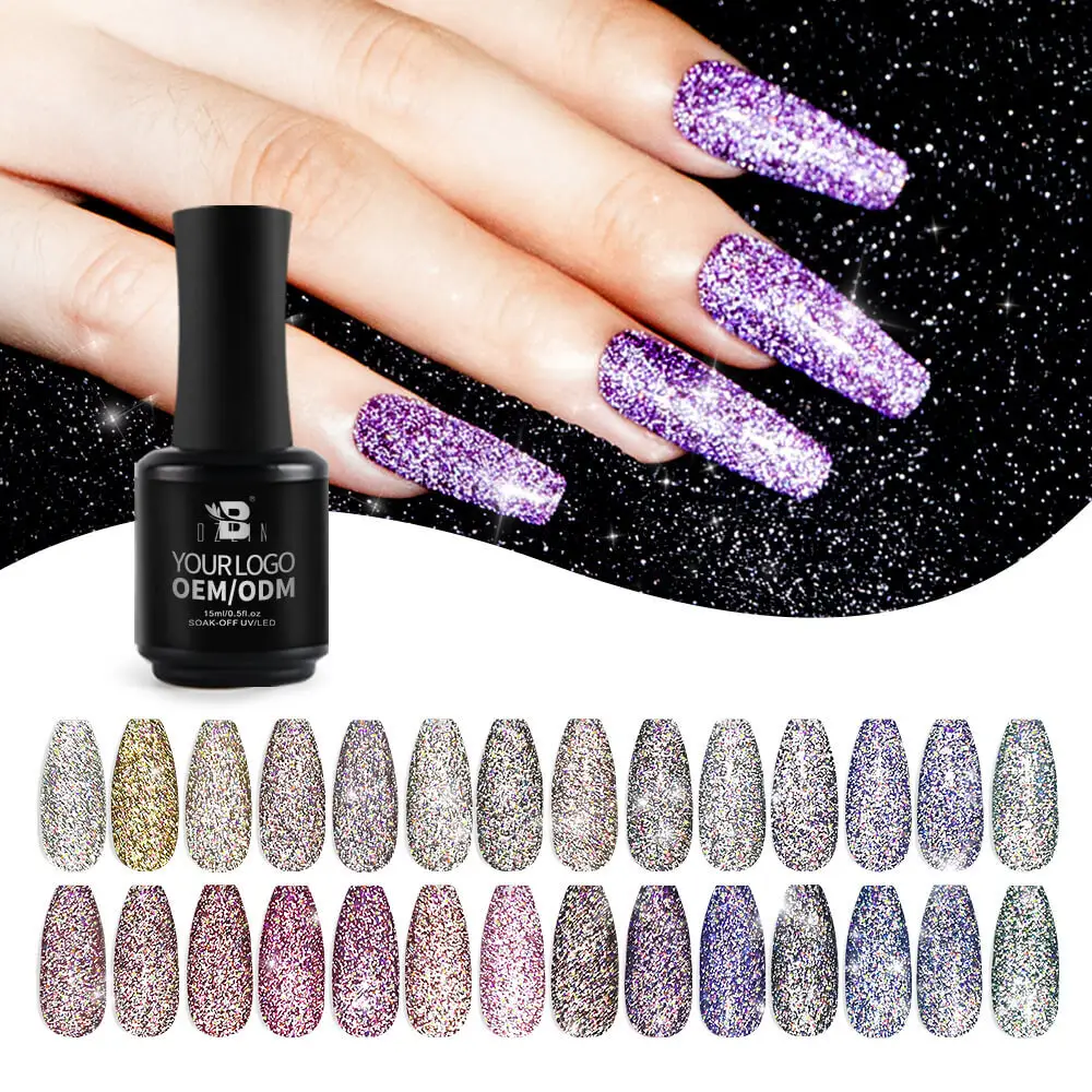 Bozlin Nail Gel 15ml, 28 Colors, Super Flash Diamond Reflective Glitter Polish 1