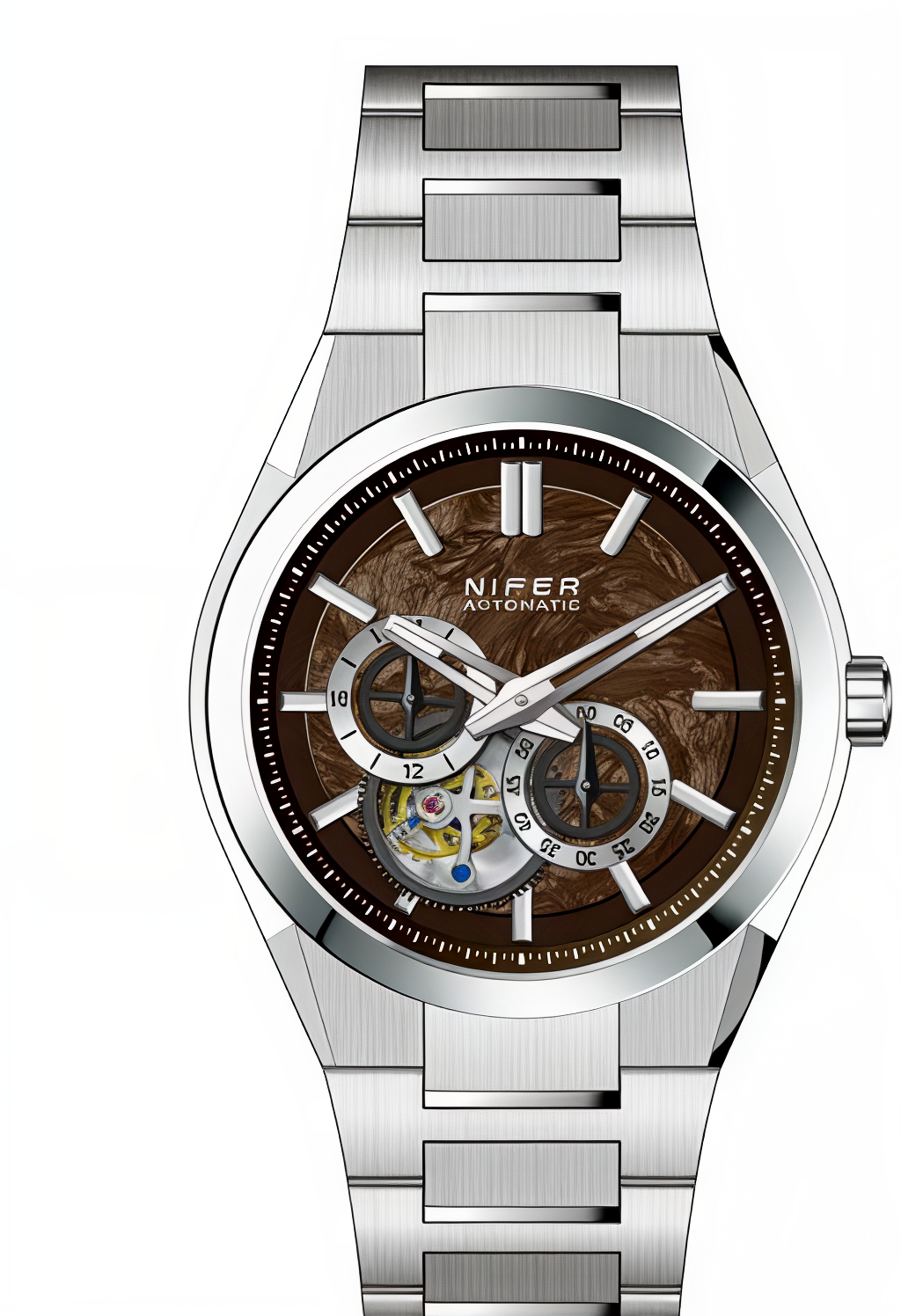 Nifer Herren-Armbanduhr mit mehreren Hilfszifferblättern, halbskelettiertem Gehäuse, Zifferblatt aus Naturstein, integriertem Edelstahlarmband, wasserdicht bis 5 ATM, Business-Sportuhr 1