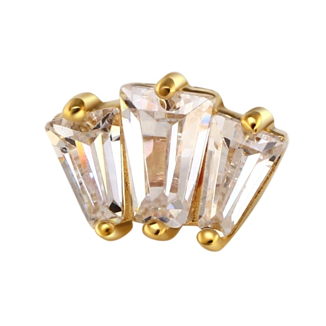 Eternal Metal 14k Gold Threadless Labret Ends With Baguette Cz Fan Top Piercing Jewelry 1